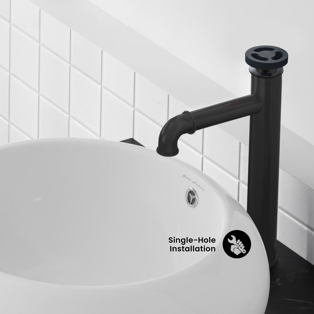 Avallon Single Hole, Single-Handle Wheel, High Arc Bathroom Faucet in Matte Black