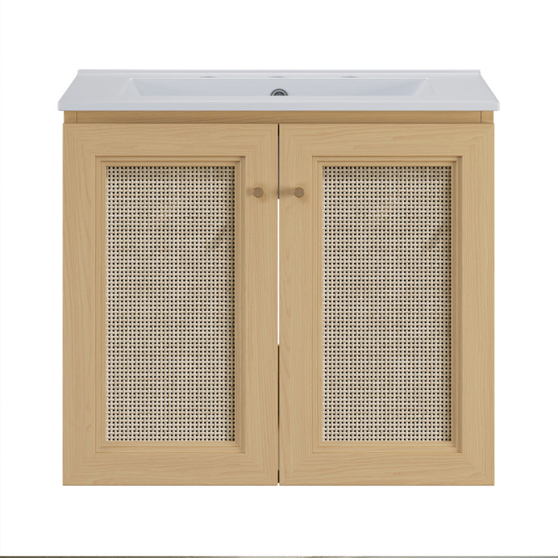 Classe 24" Wall-Mounted Bathroom Vanity in Natural Oak with Widespread Faucet Holes Vanity Top