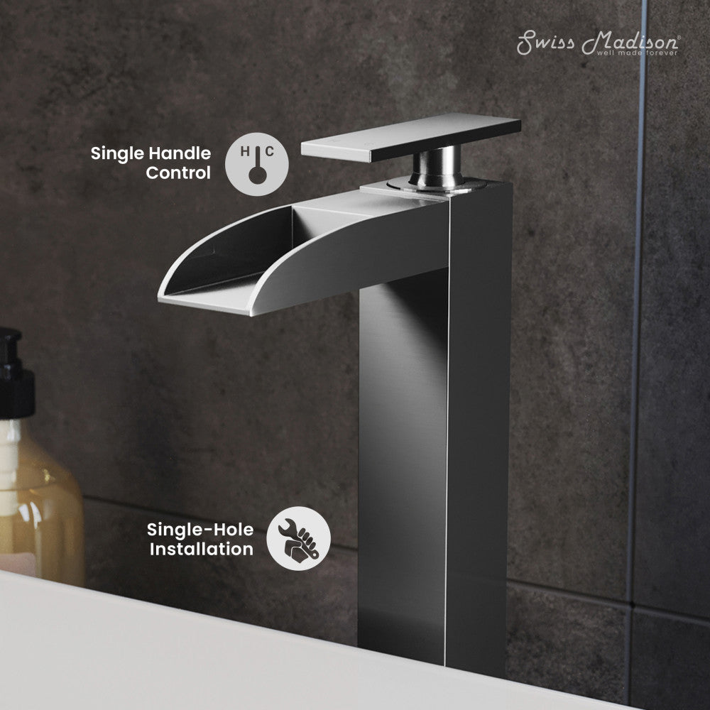 Concorde Single Hole, Single-Handle, High Arc Waterfall, Bathroom Faucet in Brushed Nickel