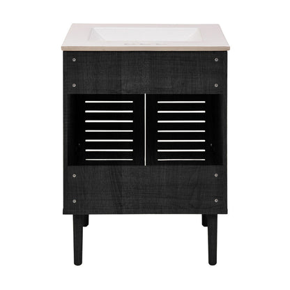 Bron 24" Freestanding Bathroom Vanity in Black Oak with 3-Hole Centerset Sink Top