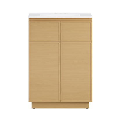 St. Tropez 24" Freestanding Bathroom Vanity in Natural Oak with 3-Hole Centerset Sink Top