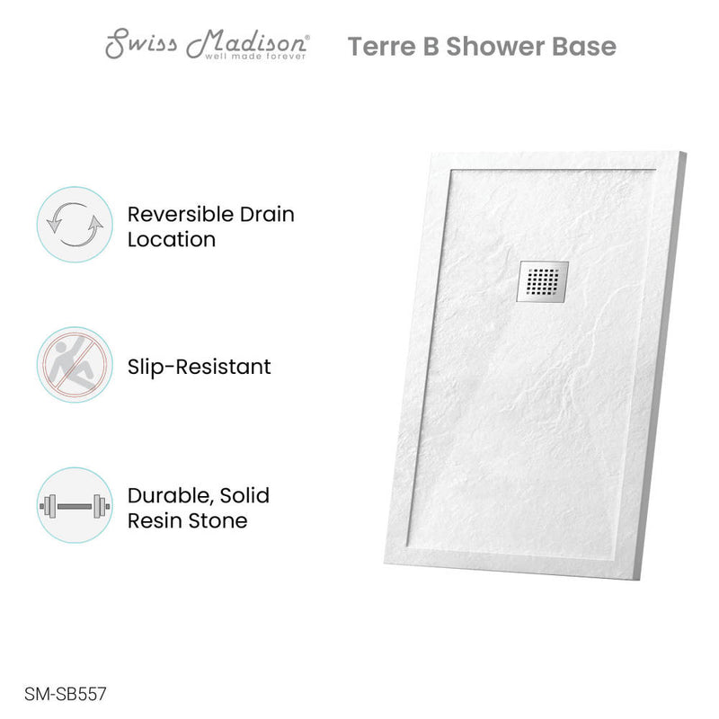 Terre B Series 48" x 32" Reversible Drain Shower Base