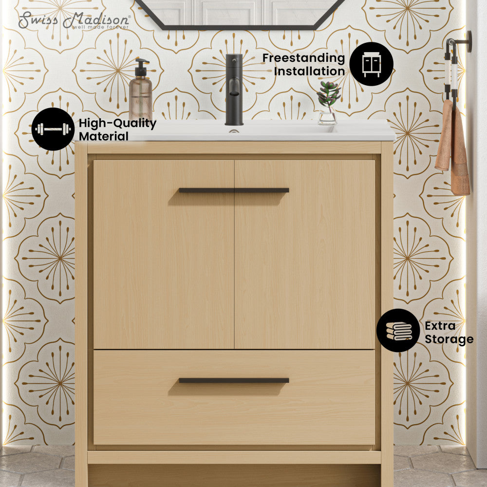 Virage 30" Freestanding Bathroom Vanity in Natural Oak with Sink Top