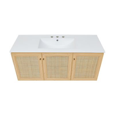 Classe 48" Wall-Mounted Bathroom Vanity in Natural Oak with 3-Hole Widespread Sink Top