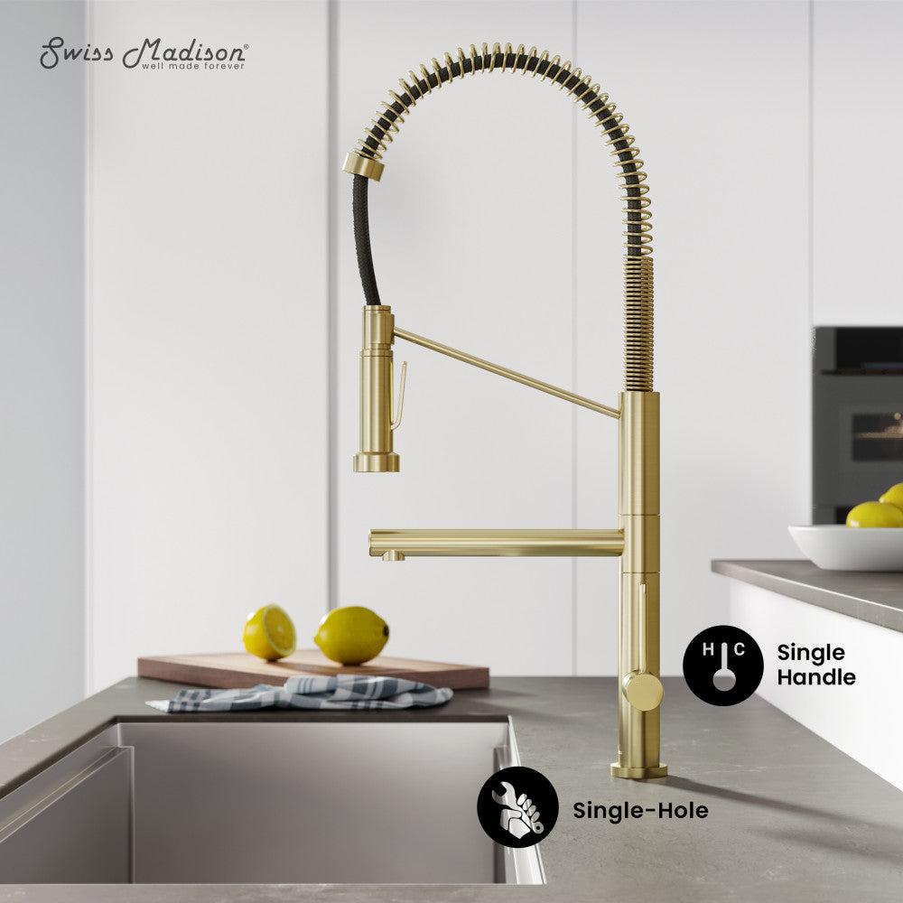 Nouvet Single Handle, Pull-Down Kitchen Faucet with Pot Filler in Brushed Gold