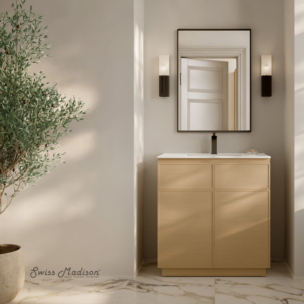 St. Tropez 36" Freestanding Bathroom Vanity in Natural Oak with Sink Top