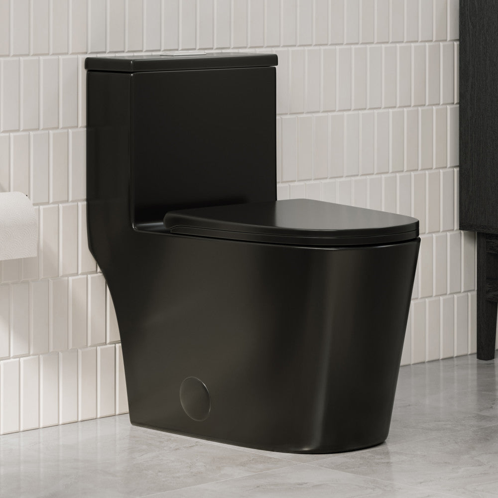 Dreux One-Piece 12" Rough-in .95/1.28 GPF Dual Top Flush Elongated Toilet in Glossy Black