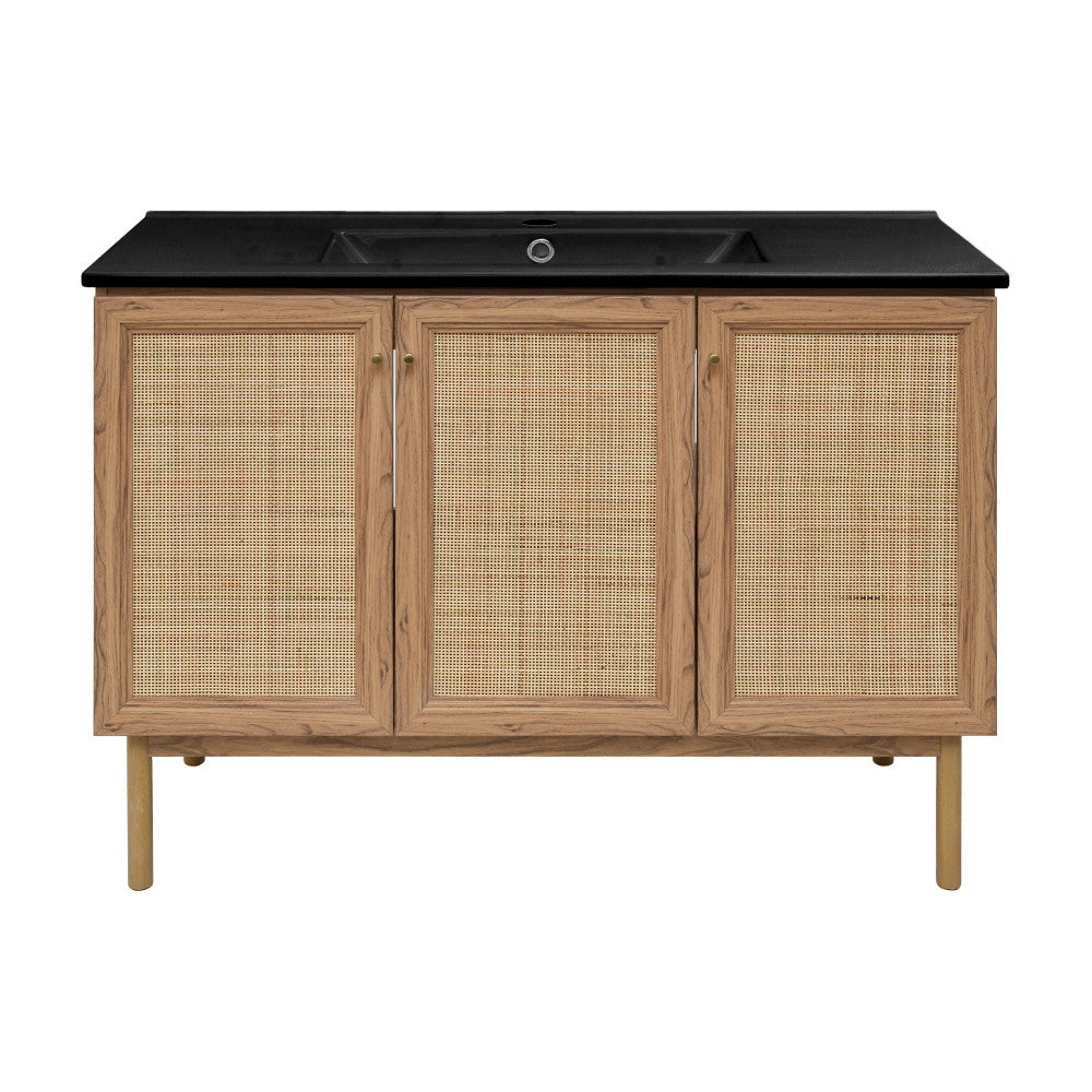Classe 48" Freestanding Bathroom Vanity in Golden Oak with Black Sink Top