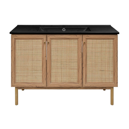 Classe 48" Freestanding Bathroom Vanity in Golden Oak with Black Sink Top