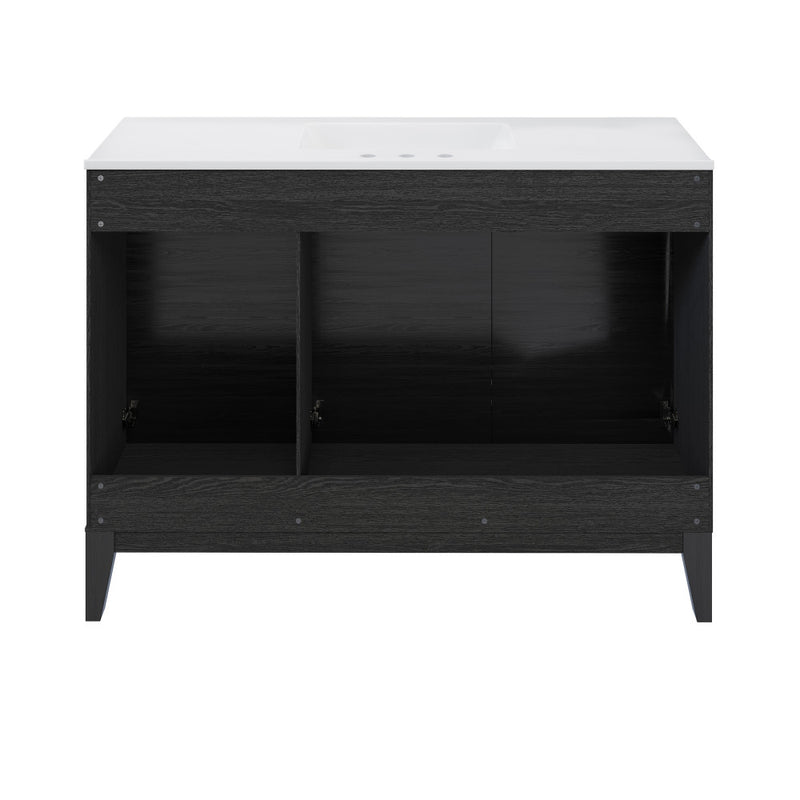 Cascade 48 in. Black Oak Bathroom Vanity With White, 3-Hole Ceramic Sink Top