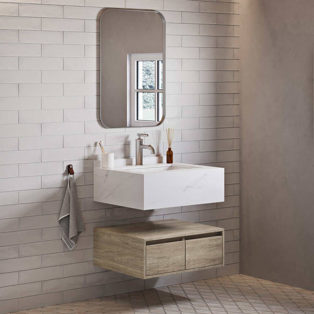 Swiss Madison Avancer 24 Wall-Mounted Bathroom Vanity in Calacatta and White Oak