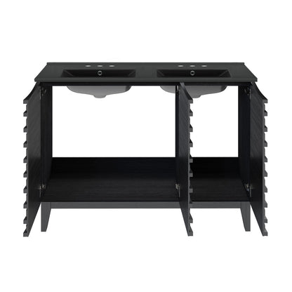Cascade 48 in. Black Oak, Double Basin Bathroom Vanity With Black, 3-Hole Centerset Ceramic Sink Top