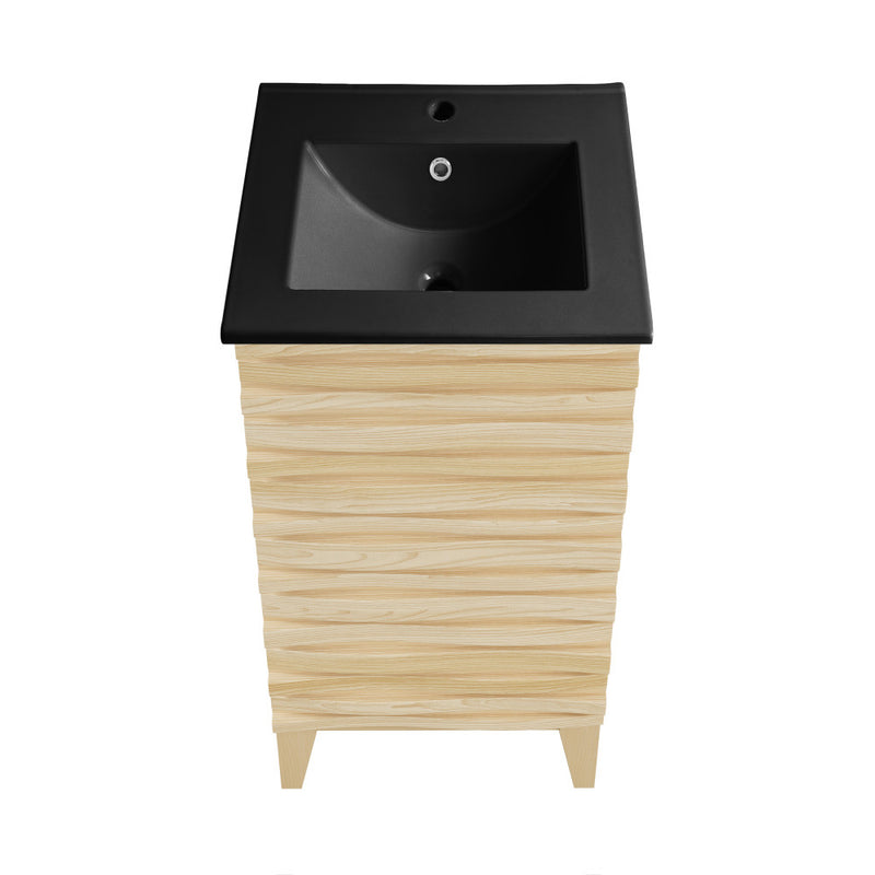 Cascade 18 in. Natural Oak Bathroom Vanity With Black Ceramic Sink Top