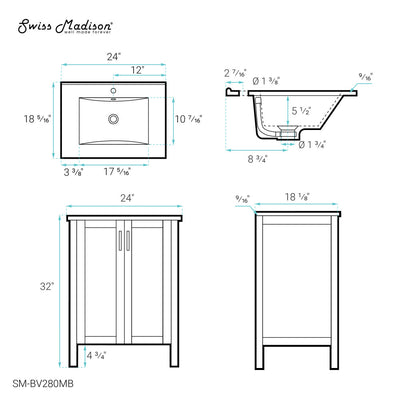 Avallon 24" Freestanding Bathroom Vanity in Black with Sink Top