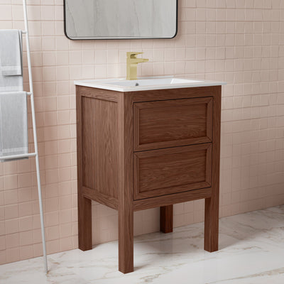 Nadar 24" Freestanding Bathroom Vanity in Brown Oak with Sink Top