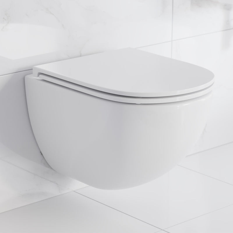 St. Tropez Wall-Hung Toilet Bundle 0.8/1.6 GPF Dual Flush in Glossy White with Brass Flush Plate