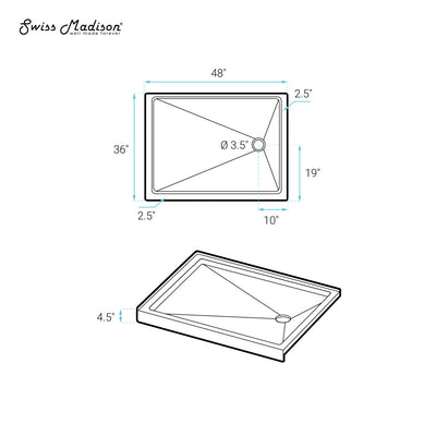Carre 48" x 36" Acrylic White, Single-Threshold, Right Drain, Shower Base