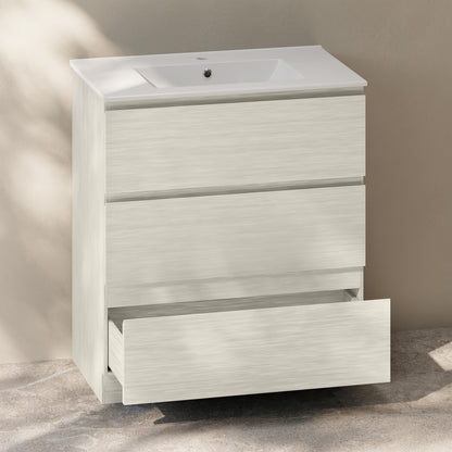 Liberte 30" Freestanding Bathroom Vanity in White Oak with Sink Top