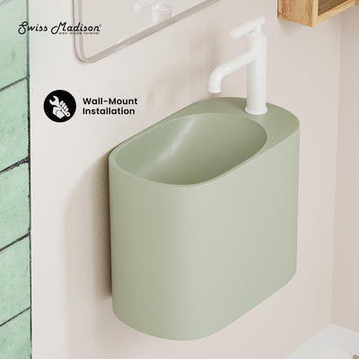 Terre 17.5" Right Side Faucet Wall-Mount Bathroom Sink in Palm Green