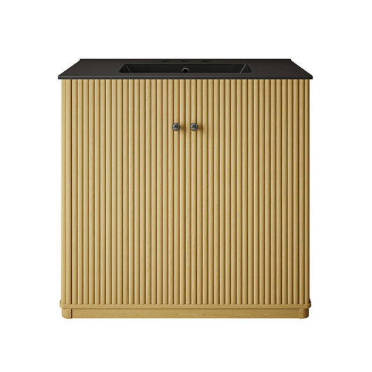 Lafayette 36" Freestanding Bathroom Vanity in Natural Oak with Matte Black, 3-Hole Widespread Sink Top