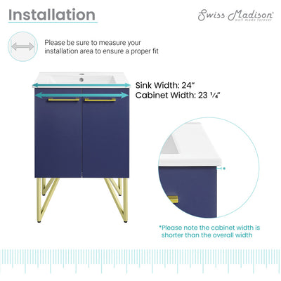 Annecy 24" Freestanding Bathroom Vanity in Navy Blue with Sink Top