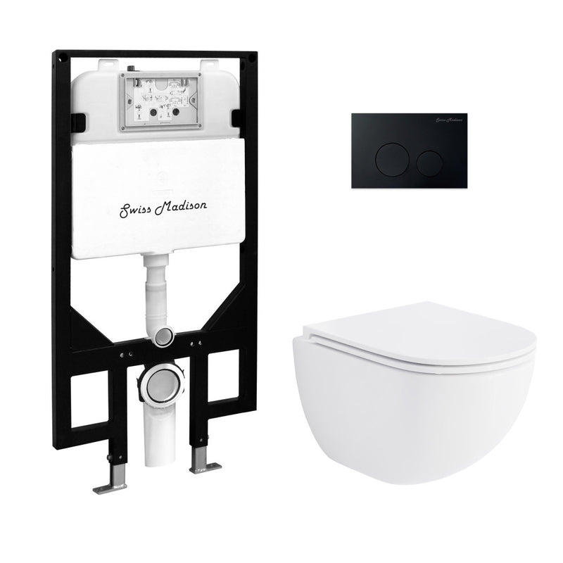 St. Tropez Wall-Hung Toilet Bundle 0.8/1.6 GPF Dual Flush in Glossy White with Black Flush Plate