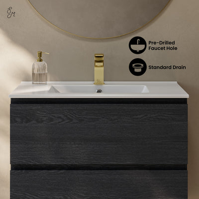 Liberte 30" Wall-Mounted Bathroom Vanity in Black Oak with Sink Top