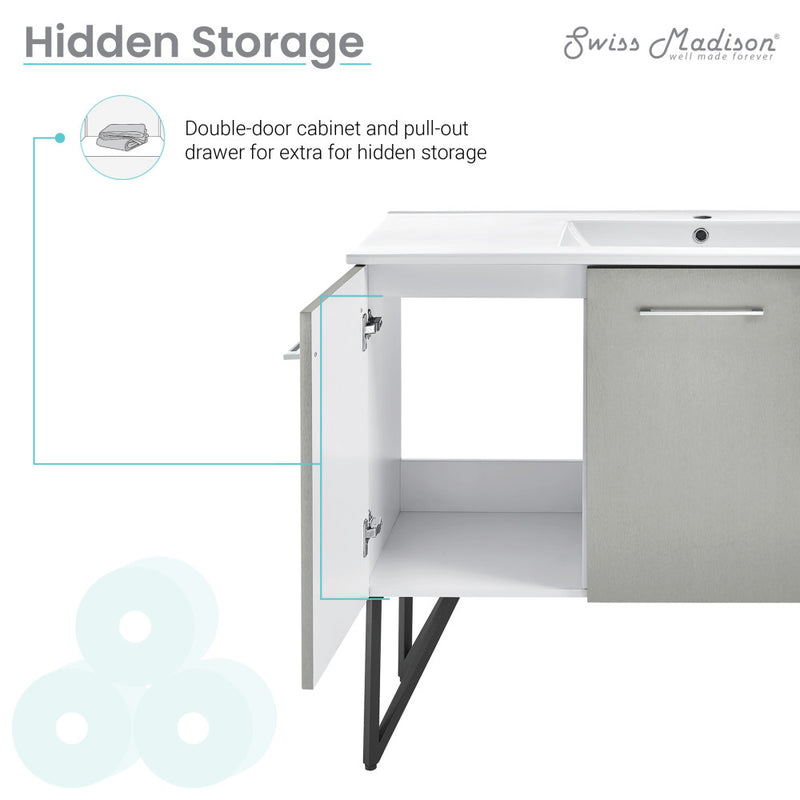 Annecy 48" Freestanding Bathroom Vanity in Gray with Sink Top