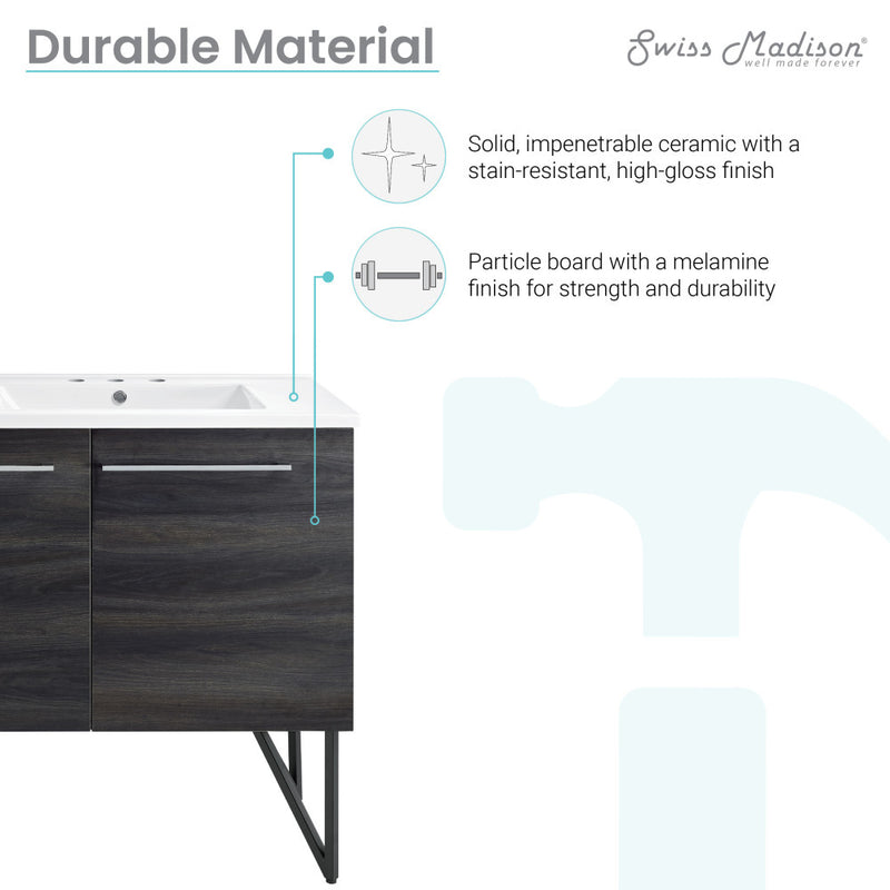 Annecy 60 in. Black Walnut, Double Basin Bathroom Vanity With White, 3-Hole Artificial Stone Sink Top