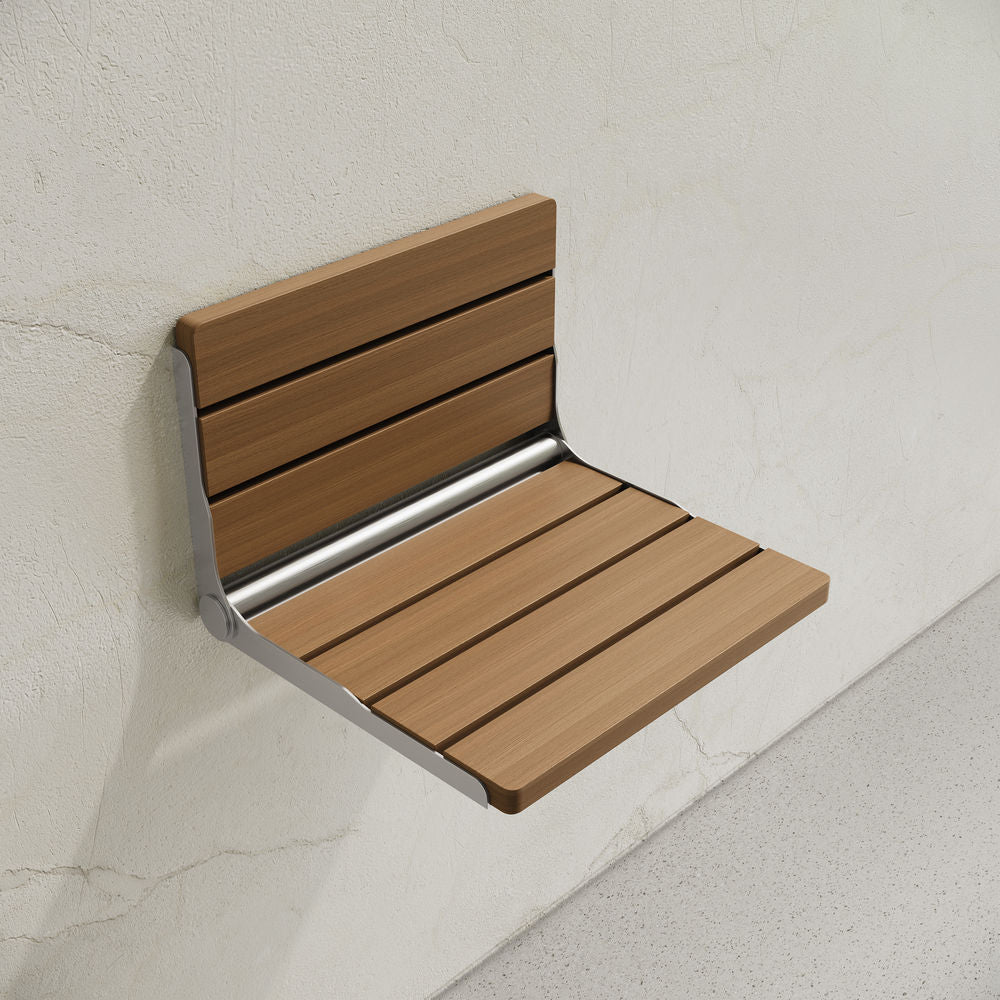 Alliance 16" x 13" Folding Wall-Mounted Shower Seat in Natural Teak