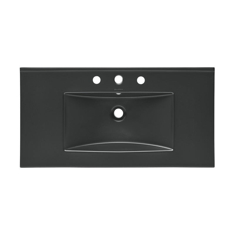 36" Ceramic Vanity Top with Three Faucet Holes in Matte Black