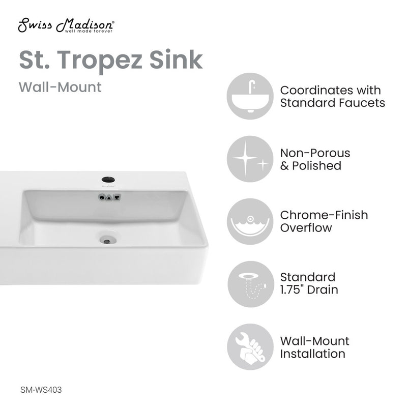 St. Tropez 36" Right Side Faucet Wall-Mount Bathroom Sink