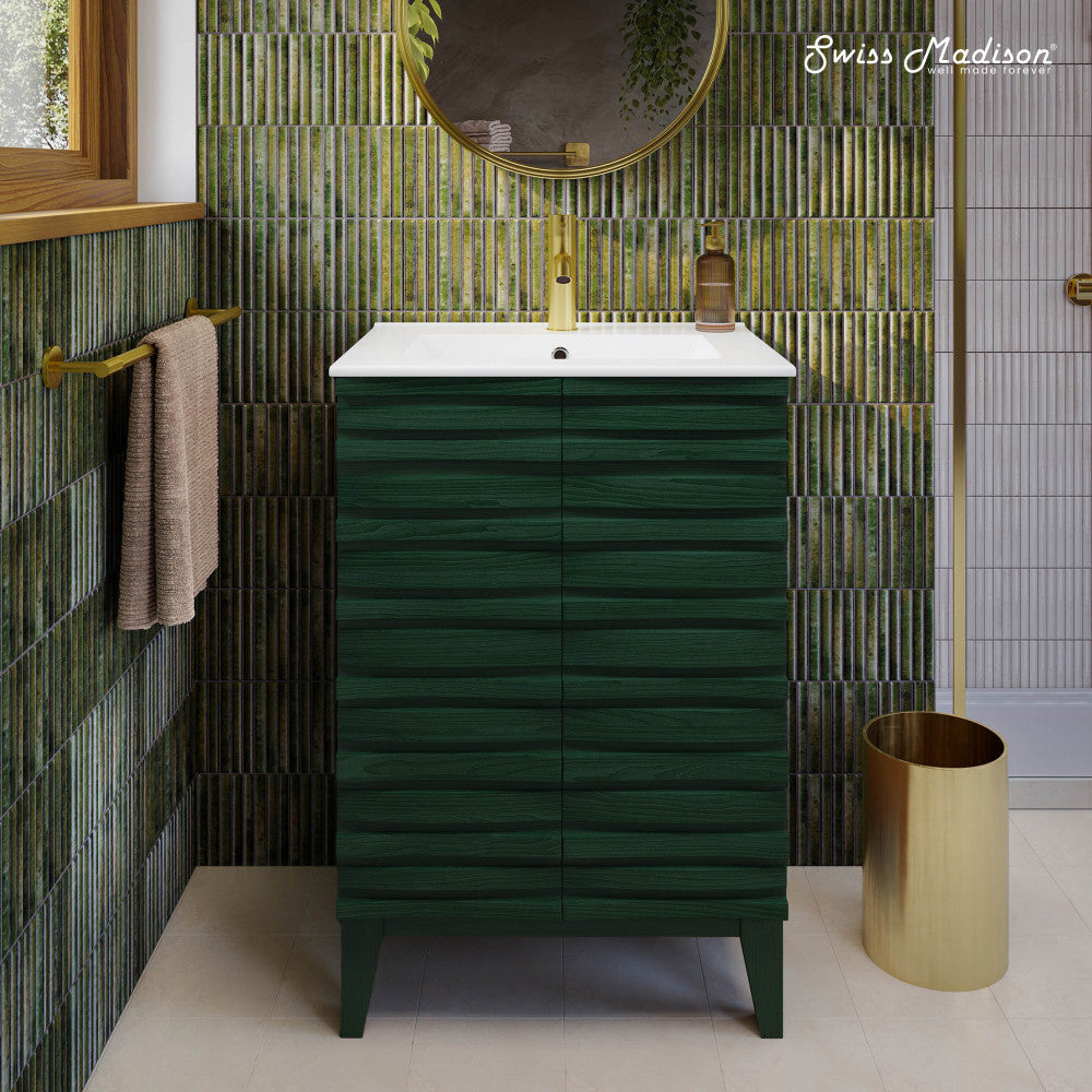 Cascade 24" Freestanding Bathroom Vanity in Green Oak with Sink Top