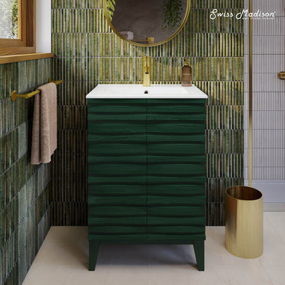 Cascade 24" Freestanding Bathroom Vanity in Green Oak with Sink Top