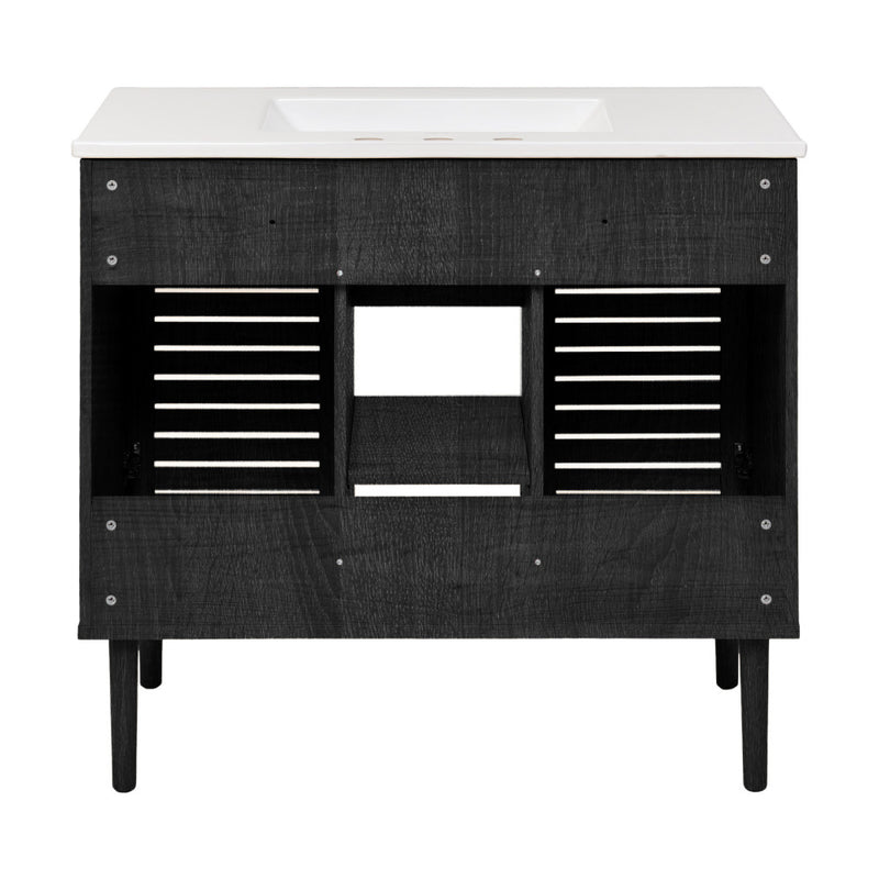 Bron 36" Freestanding Bathroom Vanity in Black Oak with 3-Hole Widespread Sink Top