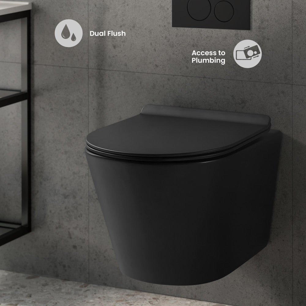 Calice Wall-Hung Toilet Bundle 0.8/1.6 GPF Dual Flush in Matte Black with Black Flush Plate