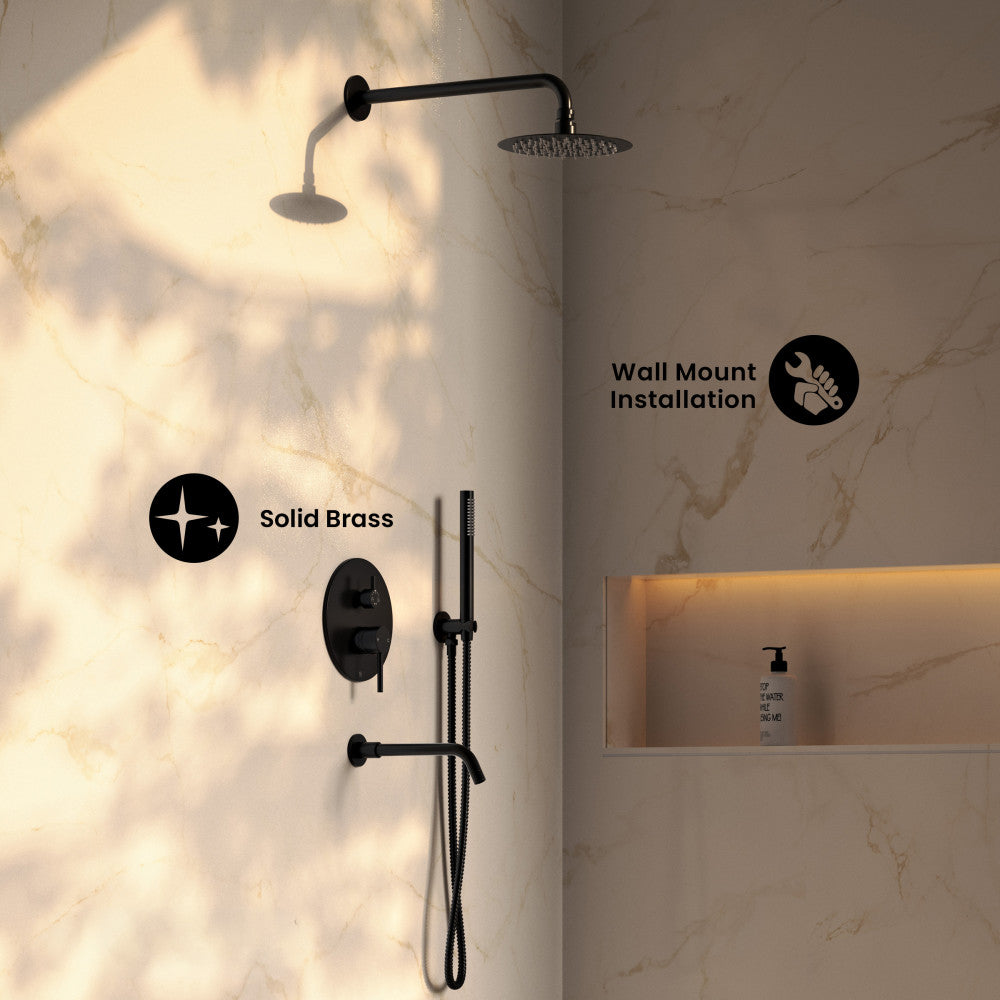 Ivy 1.8 GPM Wall Mount Fixed Shower Head with Hand Sprayer and Tub Filler in Matte Black, Valve Included