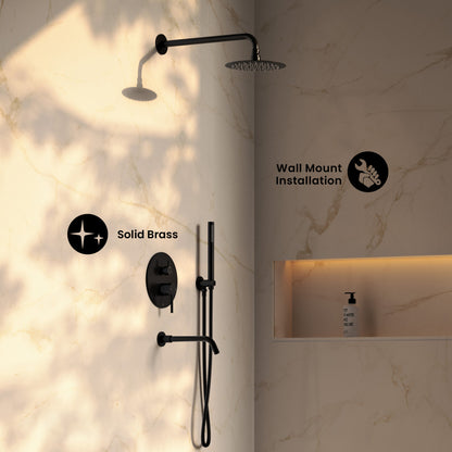 Ivy 1.8 GPM Wall Mount Fixed Shower Head with Hand Sprayer and Tub Filler in Matte Black, Valve Included
