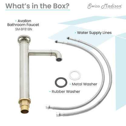 Single-handle high arc bathroom faucet in brushed nickel with wheel handle and single hole design.