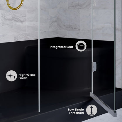 Aquatique 60" x 32" Left Drain, Shower Base in Matte Black