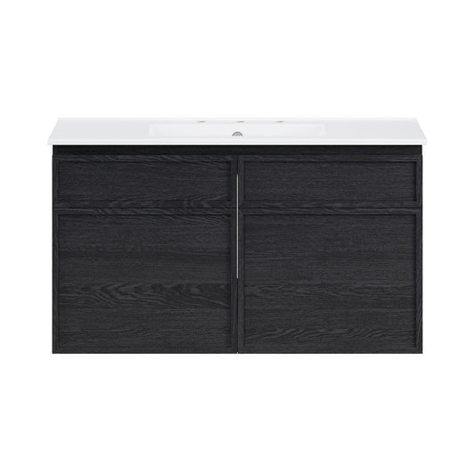St. Tropez 36" Wall-Mounted Bathroom Vanity in Black Oak with 3-Hole Widespread Sink Top