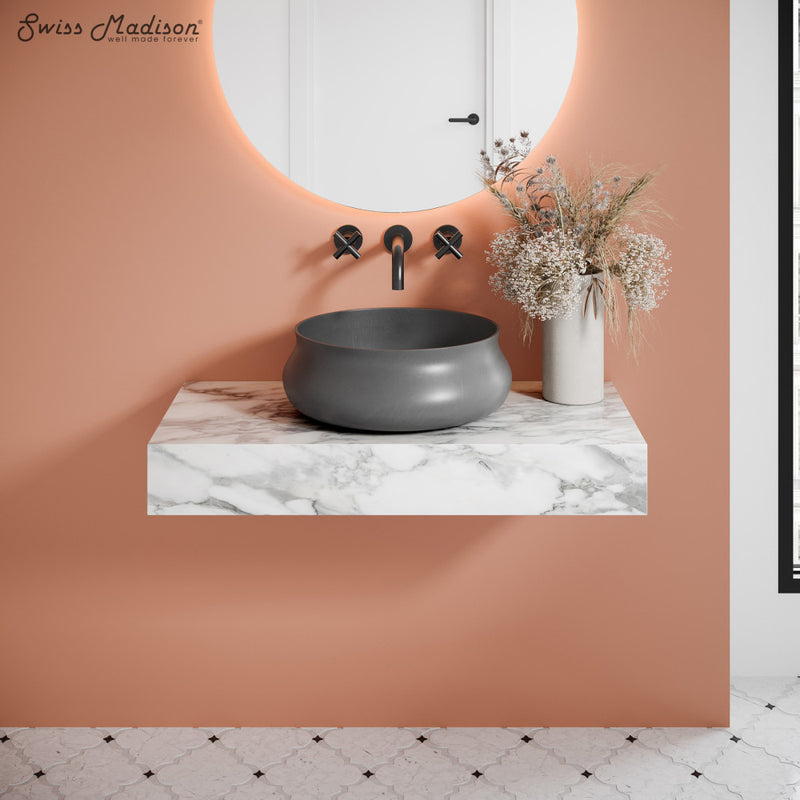 Lisse 17.5" Round Concrete Vessel Bathroom Sink in Dark Gray