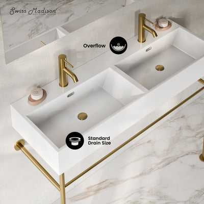 Claire 48" Double Basin Console Sink with Brushed Gold Legs