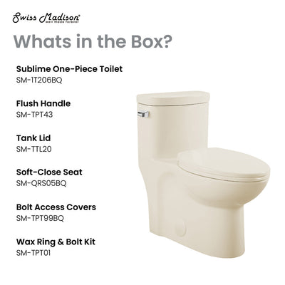 Sublime One-Piece Elongated Left Side Flush Handle Toilet in Bisque 1.28 gpf