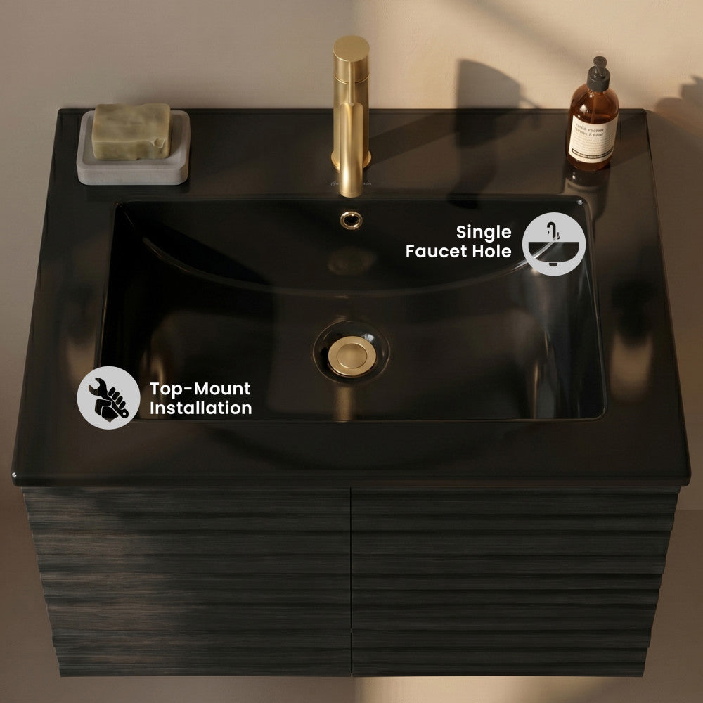 24" Vanity Sink Top in Glossy Black