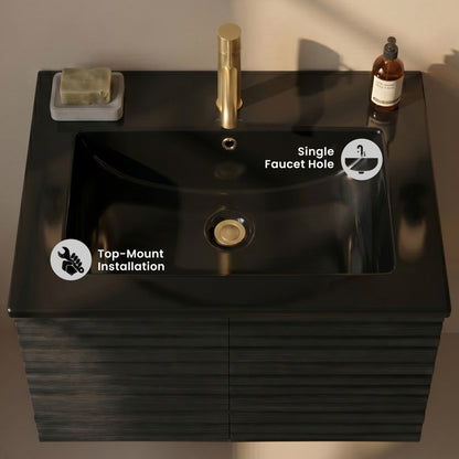 24" Vanity Sink Top in Glossy Black