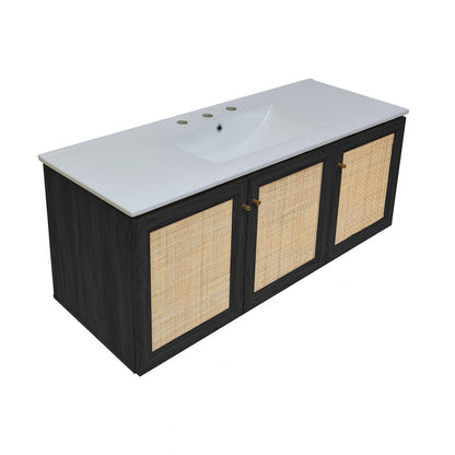 Classe 48" Wall-Mounted Bathroom Vanity in Black Oak with 3-Hole Widespread Sink Top