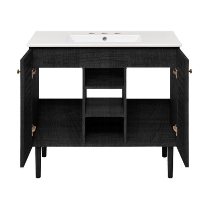 Bron 36" Freestanding Bathroom Vanity in Black Oak with 3-Hole Widespread Sink Top