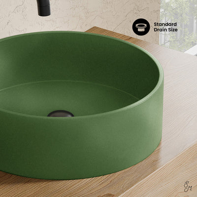 Lisse 14.5" Concrete Round Vessel Sink in Matte Royal Green