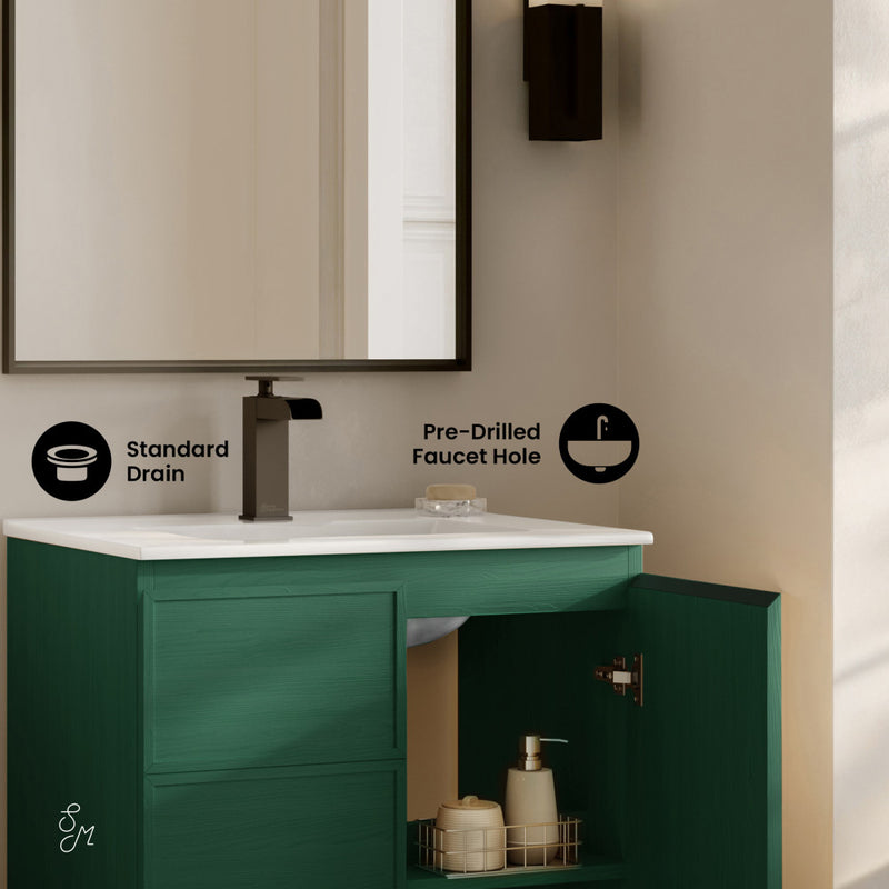 St. Tropez 24" Freestanding Bathroom Vanity in Green Oak with Sink Top
